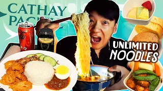 UNLIMITED NOODLE BAR! Cathay Pacific BUSINESS CLASS & Lounge FOOD REVIEW | Seoul to London