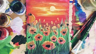 POPPIES and SUNSET |How easy it is to draw with gouache✌️