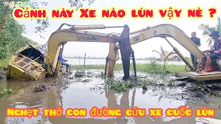 nghẹt thở tài xế su mi mồ tổ đi cứu xe cuốc lún vất vả từ nhà tới trường