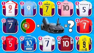Guess The Player By CAR + NATIONALITY + JERSEY NUMBER | Ronaldo, Messi, Neymar | Tiny Football