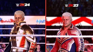 WWE 2K24 VS WWE 2K23 Side by Side Comparison | Cody Rhodes (Entrance, Finisher)