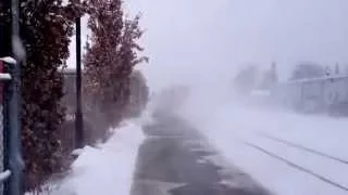 Blasting through fresh snow Via Rail Passenger Train # 55 at Casselman, Ontario Canada