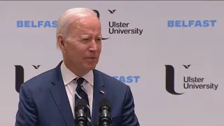 US President Joe Biden speaks in Belfast during Ireland trip