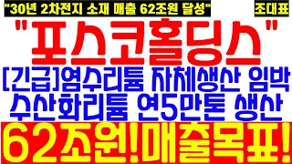 [포스코홀딩스] "긴급전략" ‘리튬 노다지’ 아르헨 염호서 채취부터 생산! 2차전지 소재 "매출 62조원" 달성 전망!