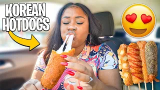 TRYING POPULAR KOREAN HOT DOGS FOR THE FIRST TIME!