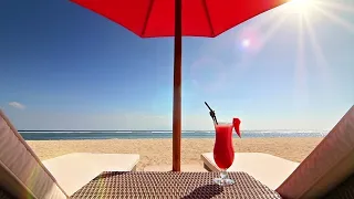 Lounge chairs on a relaxing tropical beach  for meditation, sleep and study in 4K