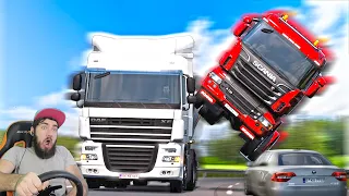 ВЫЛЕТЕЛ НА ВСТРЕЧКУ - ЧИТЕР на ДОРОГЕ ДУРАКОВ - ETS 2 ПО СЕТИ - EURO TRUCK SIMULATOR 2 + РУЛЬ