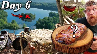 Bushcraft Camp Build & Bacon Fish Bomb Gone Wrong? Day 6 of 7 Day Island Survival Challenge Maine