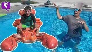 Last to Float Away from Shark Wins! Challenge by HobbyKidsTV