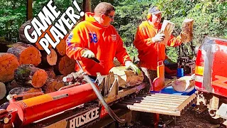 Splitting firewood into truck w/two splitters simultaneously