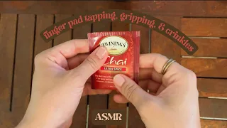 ASMR finger pad tapping, gripping objects, & crinkles