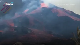 Colapso del cono del volcán Cumbre Vieja de Canarias provoca una emisión "enorme" de lava