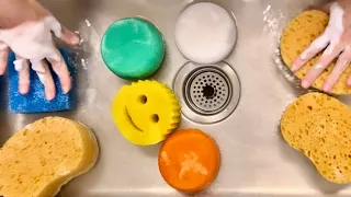 500 SUB App.🎊😍🫶 8 NEW 🧡🧡🧡💙💛🤍🧡💚Sponges Rinse (Just water). #asmr #spongerinse #asmrsponge #esponja