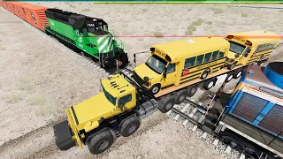 Delivery Flatbed Trailer Trucks Accident on Rail Vs Train #4 - Beamng.Drive