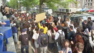 Students, staff at University of Amsterdam gather at dismantled pro-Palestinian protest camp