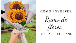 cómo ENVOLVER RAMO de flores TEJIDAS con PAPEL COREANO