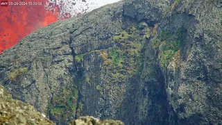 Icelandic Bird Colony Copes with a Backdrop of Lava Fountains