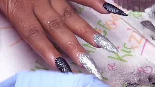 Watch Me Work: Black Glitter & Bling Acrylic Nails Full Set
