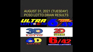 9pm PCSO Lotto Results August 31 2021 Tuesday 6/58 6/49 3D 2D 6D 6/42