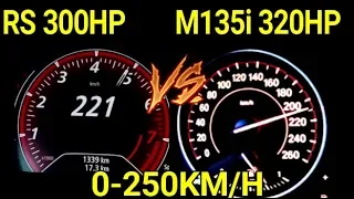 Renault Megane RS Trophy 300 HP VS BMW m135 320 HP  Acceleration DragRace 0-250km/h