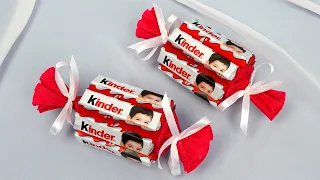 Kinder chocolate candy. New Year's gift. DIY Presentation for New Year 2022