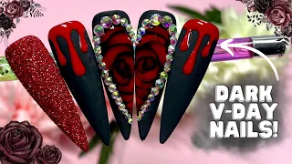 No Love? No Problem! Dark Red Rose Nail Art for Anti-Valentine's Day| Bloomig Gel Rose| Spooky V-Day