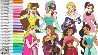 Disney Princess Coloring Book Compilation Color Swap Ariel Belle Elena Rapunzel Jasmine Aurora Elsa