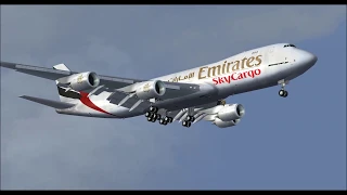 BOEING 747 8F EMIRATES SKYCARGO LANDING AT DUBAI INTL AIRPORT FS9 HD