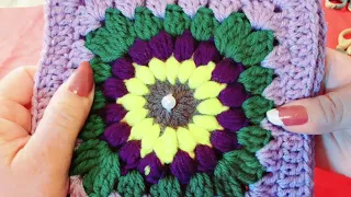 Hermoso cuadrados en flor Girasol tejido a Crochet