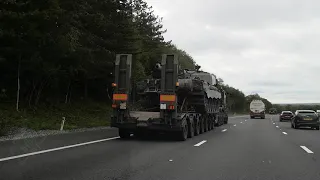 British Tanks in convoy on trailers travelling on the M4 between junction 36 and 35 7th June 2021