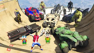 GTA 5: FRANKLIN AND AVENGERS ARMY WITH BATMOBILES ON "MEGA Ramp Challenge" in GTA 5! | (GTA 5 mods)