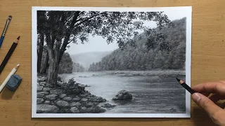 Charcoal Landscape - By the River