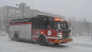 MONTREAL FIRE TRUCK 627 RESPONDING IN SNOWSTORM - 03-14-17