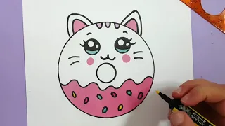 HOW TO DRAW A CUTE KITTEN DONUT SUPER EASY