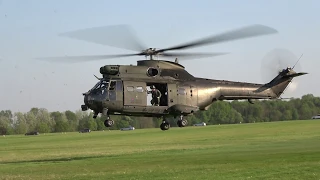 RAF Puma helicopter starting up and taking off