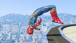GTA 5 Spider-Man Falling off Highest Buildings - Crazy Jumps Stunt & Funny Moments EP 38