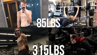 2 YEAR BENCH PRESS TRANSFORMATION 85X1 - 315X1 | 15 YEARS OLD - 18 YEARS OLD #motivation #fyp