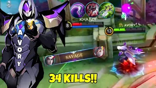 34 KILLS! SAVAGE! - Top Global Leomord - Avory | MLBB