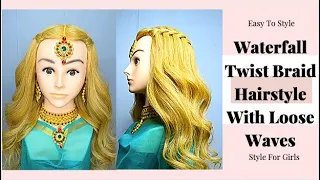 Waterfall Twist Braid Hairstyle With Loose Waves | Braid Hairstyle | Beautiful Waterfall Waves