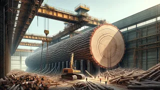 Giant wood factory operating at full capacity "Thousand Year Old Tree Chopping Machine"
