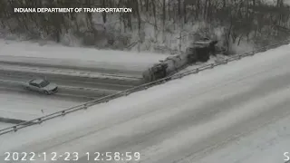 Crashes and overturned tanker shut down Indiana highway