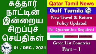 Qatar Tamil News | Qatar New Travel & Return Policy | No Quarantine | Green List countries - Part 1