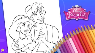 Coloring Disney Jasmine and Aladdin | KP