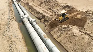 Wow!! Best New Action On New Side Of Small Komatsu Dozer Filling Sand Bury The Drains