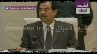 صدام حسين يتعهد بقتال الولايات المتحدة إذا شنت الحرب على العراق ، بغداد ، العراق 6 مارس 2003.