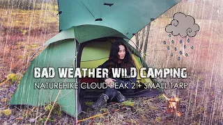 Solo Bad Weather Wild Camp with Tent & Tarp + Fire Cooking 🌧️ Rain & Wind | Naturehike Cloud Peak 2