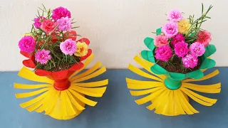 Beautiful Colorful Flower Pots From Recycled Plastic Bottles | Portulaca (Moss Rose) garden