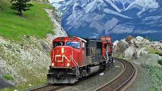 CN Intermodal Trains In The Canadian Rockies, With Overload of EMD Locomotive Action!