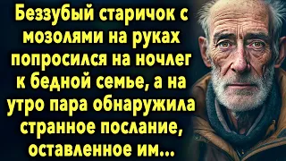 Старичок с мозолями на руках попросился на ночлег к семье, а на утро пара обнаружила послание...