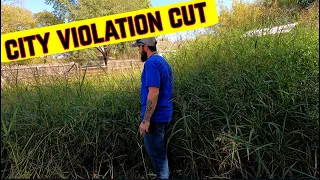 Mowing extremely tall grass using only a weedeater | oddly satisfying lawn mowing